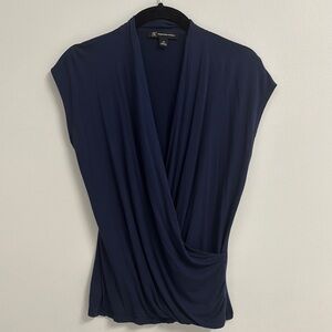 INC International Concepts Deep Blue Drape Blouse Size XS